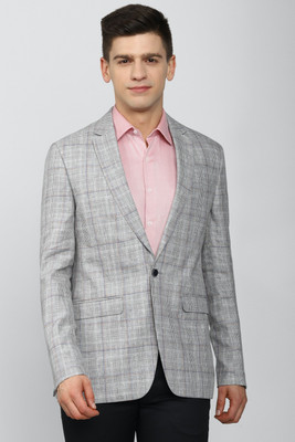 PETER ENGLAND Checkered Single Breasted Party Men Blazer(Grey)