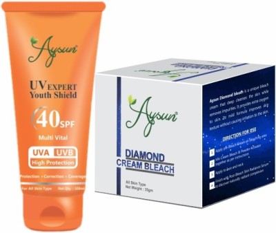 Aysun Combo Pack of UV Expert Youth Shield 40SPF & Diamond Cream Bleach(35gm) Pack of 2(2 Items in the set)