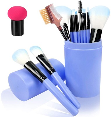 BEAUTY MOON Blue 12 Makeup Brush Set with a Blender Full Professional Kit(12 Items in the set)