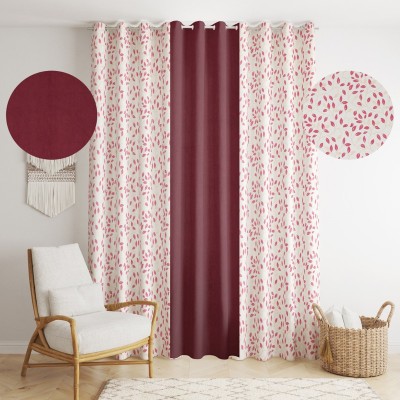Pranvi Decor 274.32 cm (9 ft) Polyester Room Darkening Long Door Curtain (Pack Of 3)(Floral, Maroon)