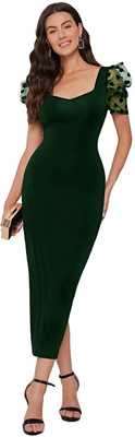 IUGA Women Bodycon Green Midi/Calf Length Dress