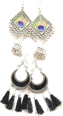 JMBW INTERNATIONAL JMBW BLACK CHANDBALI THREAD WORK EARR COMBO OF 2 PAIRS Agate Alloy Drops & Danglers, Chandbali Earring