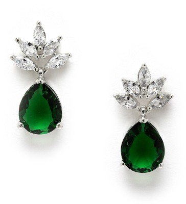 Karatcart Silver Tone Green American Diamond Ear Cuffs for Women Alloy Stud Earring