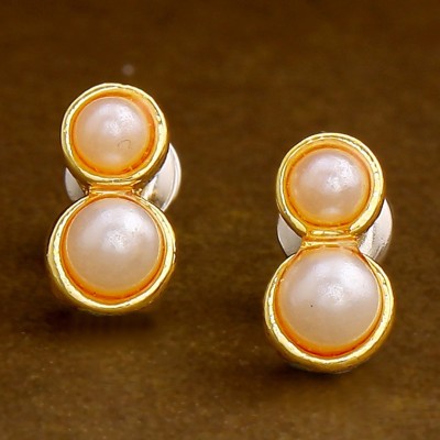 GehenabyEstele Gold Tone Pearl Double Stud Earrings Alloy Stud Earring