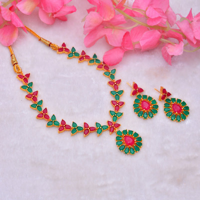 angels jewels Brass Gold-plated Green, Ruby Red Jewellery Set(Pack of 1)