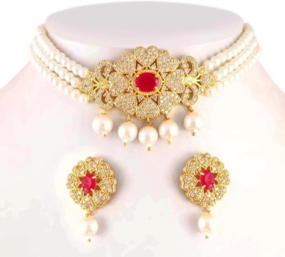 prem Brass Gold-plated White, Gold, Red Jewellery Set(Pack of 1)