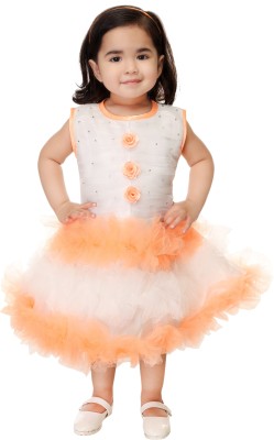 Smuktar garments Baby Girls Below Knee Festive/Wedding Dress(Orange, Sleeveless)