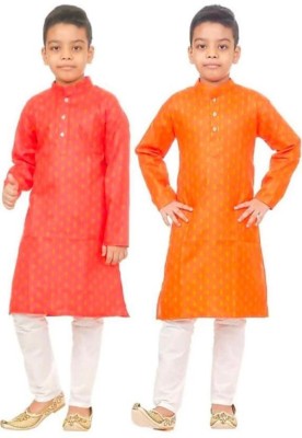 FMSE Boys Casual Kurta and Pyjama Set(Orange Pack of 2)