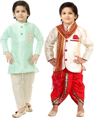 JCT DRESSES Baby Boys Festive & Party Kurta, Dhoti Pant & Dupatta Set(Multicolor Pack of 1)
