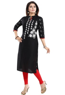 Keshubaba Women Embroidered Straight Kurta(Black)