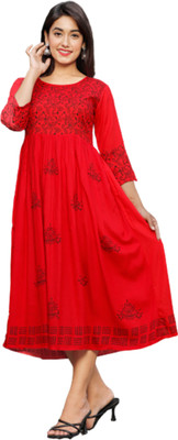 NeeraFashion Women Printed Anarkali Kurta(Yellow)