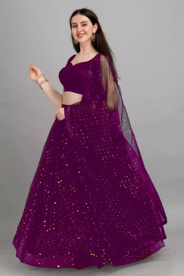 Aasmaan Self Design Semi Stitched Lehenga Choli(Purple)