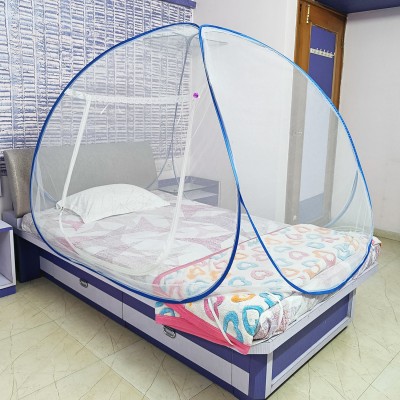 TNG Associates LLP Polyester Adults Washable Mosquito Net Polyester Foldable for Adult Single Bed White Color and Blue Patti Mosquito Net(Blue, Tent)