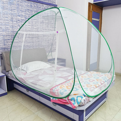 SILVER SHINE Polyester Adults Washable Mosquito Net Fodeble Polyster for Single Bed White Color and Green Patti Mosquito Net(Green, Tent)