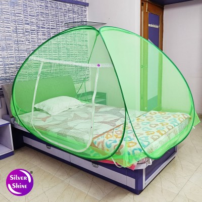 SILVER SHINE Polyester Adults Washable Polyester Foldable Single bed Mosquito Net Mosquito Net(Green, Tent)