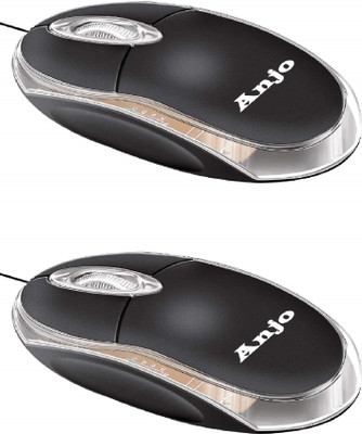ANJO Combo (Pack of 2) Wired Mouse with LED Lights & Optical LED Sensor Tracking Wired Ambidextrous Optical  Gaming Mouse(USB 2.0, Black)