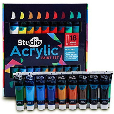 Gold Leaf Acrylic Paint 18 Colors 36ml - Perfect For Canvas, Cardboard Paper MSCH1836(Set of 18, Multicolor)