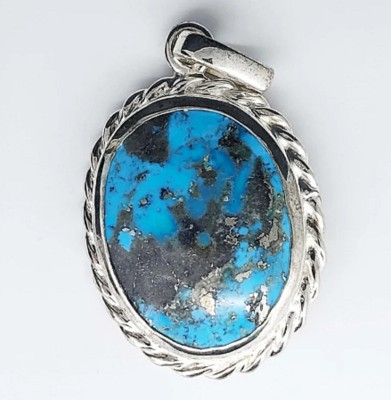 RAMAGEMS 75.70 Ct Natural Blue Morenci Turquoise Cabochon 925 Sterling Silver Pendant Turquoise Silver Pendant