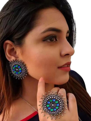 SPARKLIZA Alloy Agate Silver Plated Ring Set
