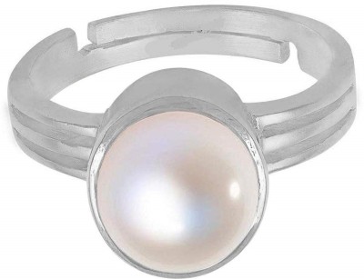 EVERYTHING GEMS 9.25 Ratti 8.47 Carat Certified Original Pearl Ring Moti Ring for Men and Women Brass Pearl Silver Plated Ring
