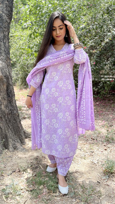 hustle bustle Floral Print Kurta, Trouser/Pant & Dupatta Set