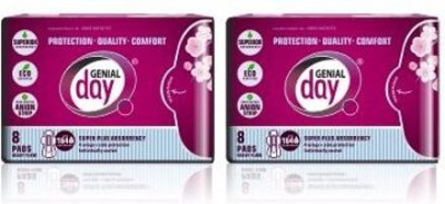 GENIAL day Organic Cotton Unscented Eco Certified Supe Heavy Flow - 2 Packs of 8 Sanitary Pad(Pack of 2)