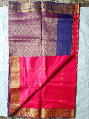 SARA SILKS Self Design Kanjivaram Cotton Blend Saree(Magenta)