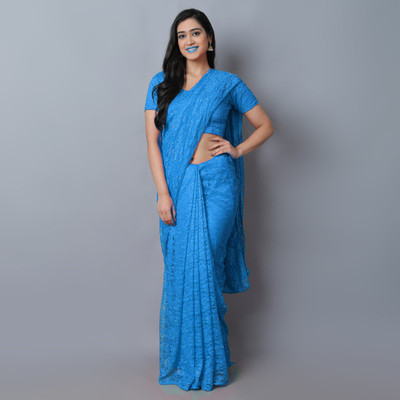 NG CREATION Self Design Bollywood Net Saree(Blue)