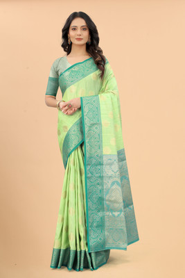 SWORNOF Self Design Banarasi Jacquard Saree(Light Green)