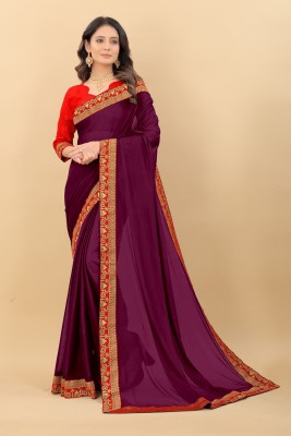 DIVYASHAKTI FASHION Temple Border Bollywood Lycra Blend Saree(Purple)