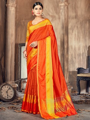 TIRA Woven Banarasi Cotton Silk Saree(Orange)