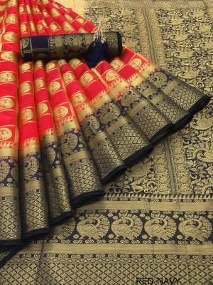 Darshita International Embellished Kanjivaram Silk Blend Saree(Red)