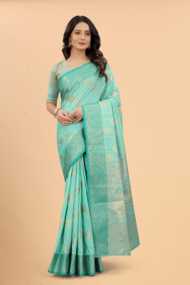 SWORNOF Self Design Banarasi Jacquard Saree(Light Blue)