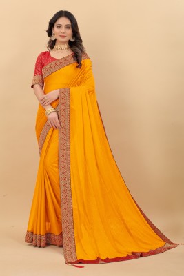 POSHVARIETY Embroidered Bollywood Chiffon Saree(Yellow)