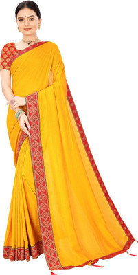 GAVUBAA Solid/Plain Bollywood Art Silk Saree(Mustard)