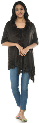 manra Wool Self Design Women Shawl(Brown)
