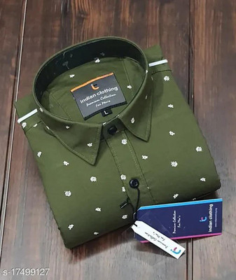 Hems trends Men Self Design Casual Green Shirt