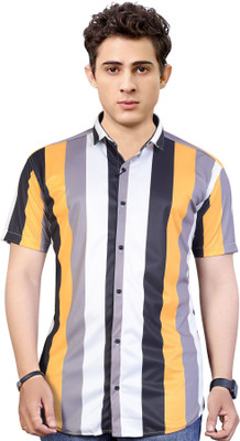 ROHINI Men Printed Casual White, Black, Grey, Yellow Shirt