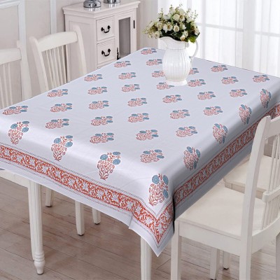 Go Texstylers Floral 4 Seater Table Cover(White Base, Cotton)