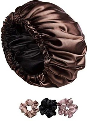 Wesofy Satin Hair Bonnet cap 3 Primium Scrunchies sleeping bonnet hair bonnet [coffee]