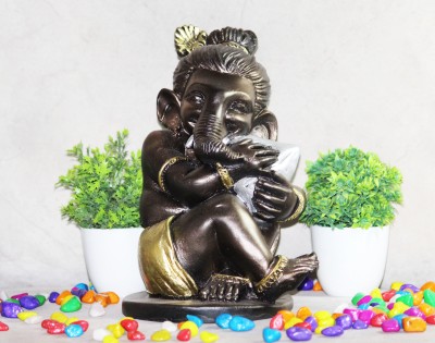 Miss Peach Handicrafted Resin Lord Ganesha Statue for home decor Showpiece|God idols| Decorative Showpiece  -  23 cm(Polyresin, Brown, Silver)