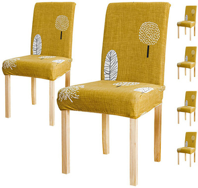 HOUSE OF QUIRK Polyester 1 Seater Chair Abstract Cover(Pack of 6 Yellow)