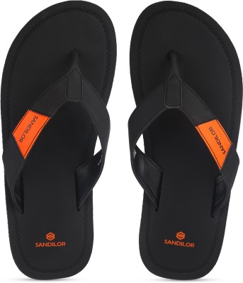 SANDILOR Men Slippers(Black, Orange , 11)