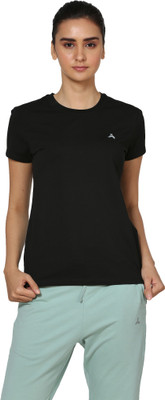 INFINIA Solid Women Crew Neck Black T-Shirt