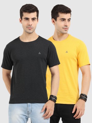 ARDEUR Solid Men Round Neck Black, Yellow T-Shirt