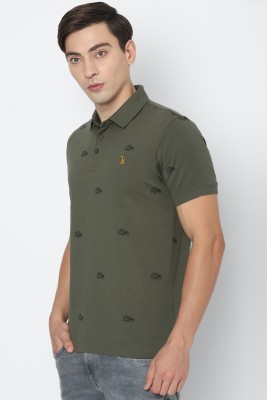 Simon Carter Printed Men Polo Neck Green T-Shirt