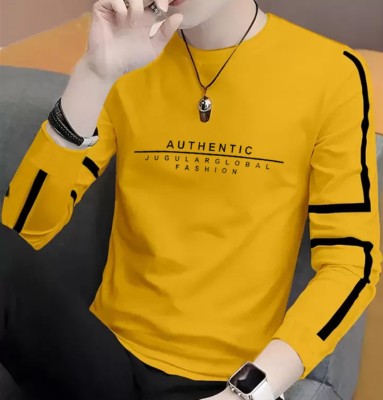 JUGULAR Boys Striped Pure Cotton T Shirt(Yellow, Pack of 1)