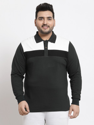 KALT Colorblock Men Polo Neck Black T-Shirt