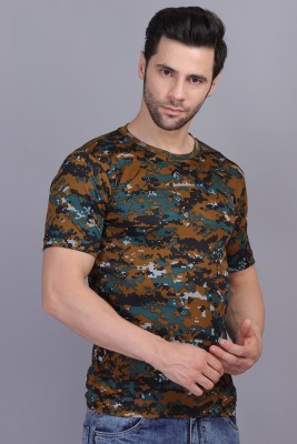 Jaksoxfast Military Camouflage Men Round Neck Multicolor T-Shirt