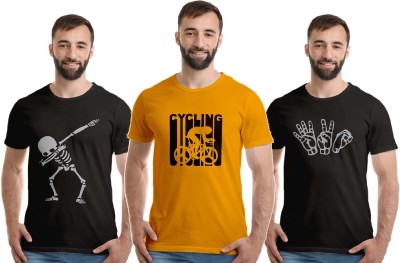 Boodbuck Graphic Print Men Round Neck Black, Yellow T-Shirt